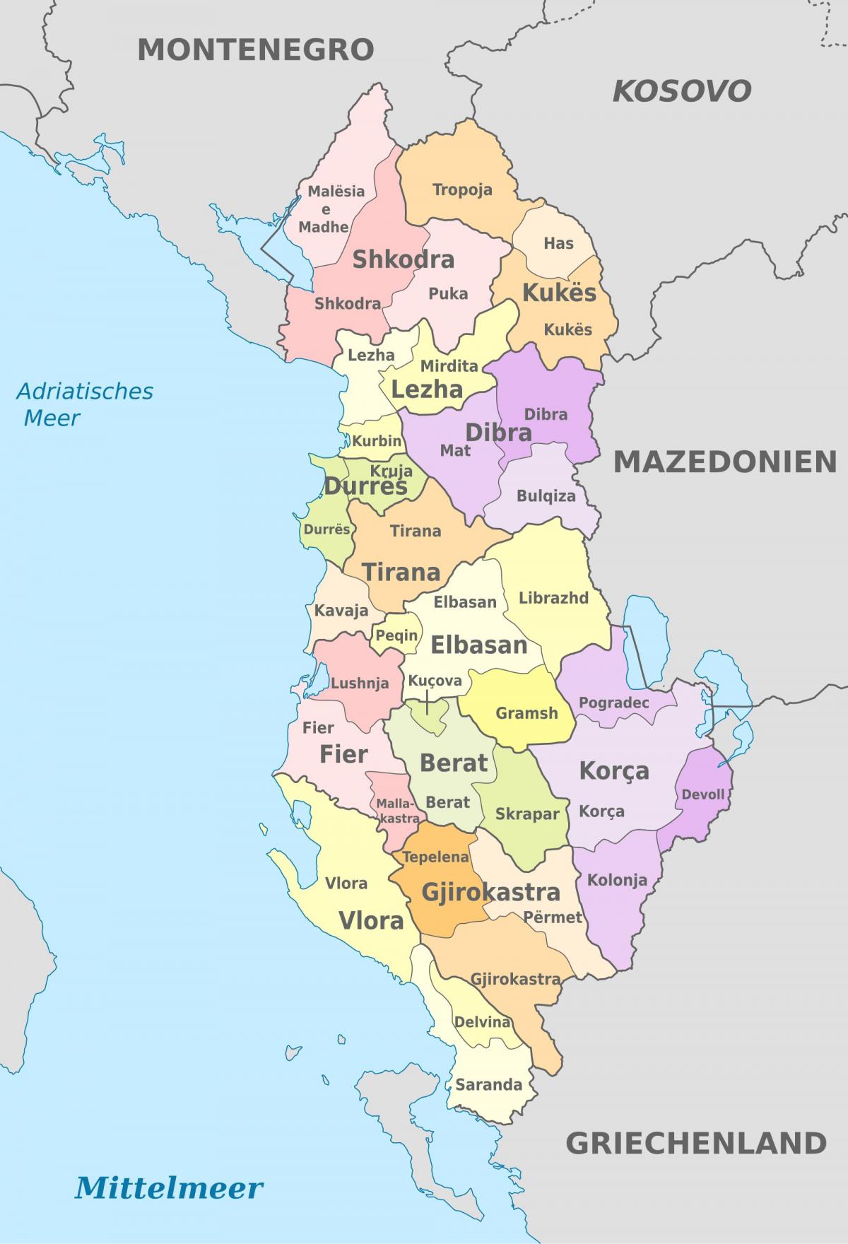 แผนที่ของอัลเบเนียงการเมือง