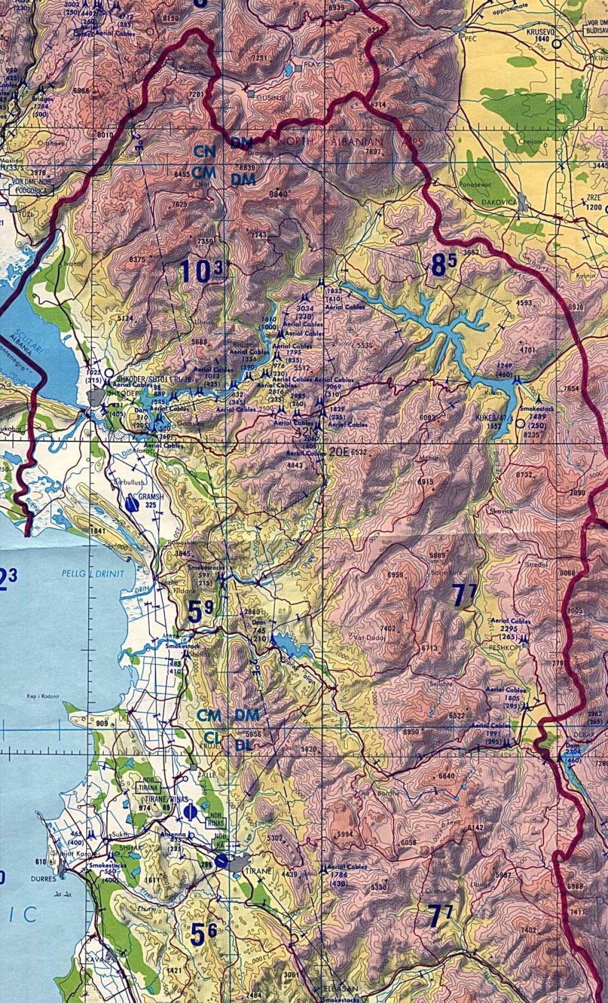 แผนที่ของอัลเบเนีย name topographic